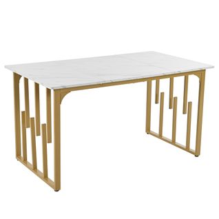 Table De Salle À Manger 140 X 80 Cm Avec Pied En Métal, Blanc/doré