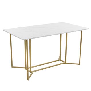 Table De Salle À Manger Rectangulaire 140 X 80 Cm - Blanc/doré