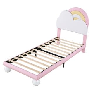 Lit Pour Enfant 90x200 Avec Sommier À Lattes Et Tête De Lit, Rose