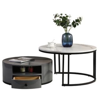 Ensemble De Tables Gigognes En Pvc Noir Et Gris Effet Marbre Avec Rangement