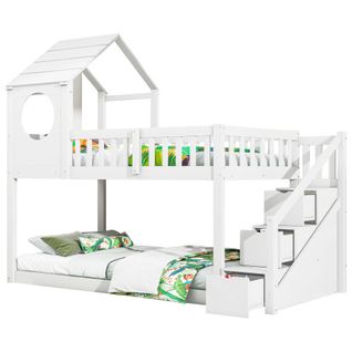 Lit En Forme De Maison Baumhaus, Lit Superposé Pour Enfants, 90 X 200 Cm