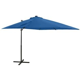 Parasol Déporté Avec Mât Et Lumières LED Bleu Azur 250 Cm