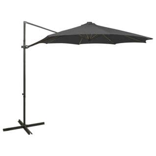 Parasol Déporté Avec Mât Et Lumières LED Anthracite 300 Cm