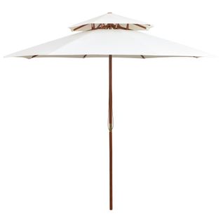 Parasol De Terrasse 270 X 270 Cm Poteau En Bois Blanc Crème