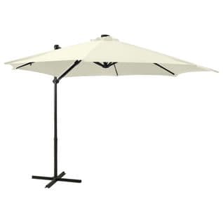 Parasol Déporté Avec Mât Et Lumières LED Sable 300 Cm