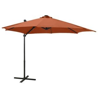 Parasol Déporté Avec Mât Et Lumières LED Terre Cuite 300 Cm