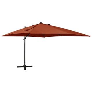 Parasol Déporté Avec Mât Et Lumières LED Terre Cuite 300 Cm