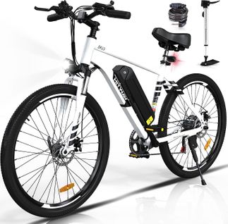 Vélo Électrique Hitway 26" Blanc - Vae Avec Batterie Amovible 36v/12ah - Shimano 7-vitesses