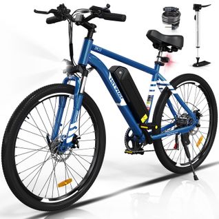 Vélo Électrique Hitway 26" Bleu - Vae Avec Batterie Amovible 36v/12ah - Shimano 7-vitesses
