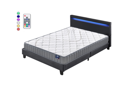 Ensemble 140x190cm, Matelas Mousse Accueil Latex + Lit Éclairage LED