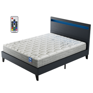 Ensemble Matelas ressorts ensachés + lit LED 140x190 cm ep. 25cm accueil mémoire de forme