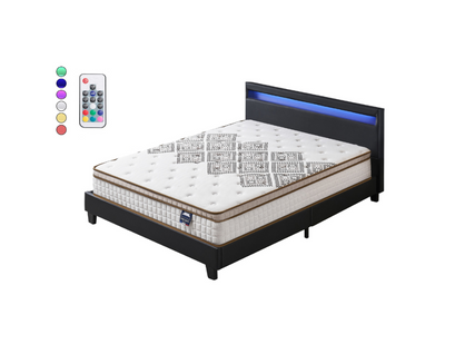 Ensemble Matelas Ressorts Ensachés + Lit Eclairage à LED 120x190 Cm Epaisseur 28cm Accueil Moussehd