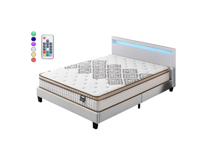 Ensemble Matelas Ressorts Ensachés + Lit Eclairage à LED 120x190 Cm Epaisseur 28cm Accueil Moussehd