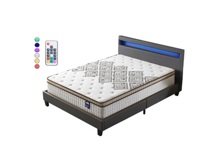 Ensemble Matelas Ressorts Ensachés + Lit Eclairage à LED 120x190 Cm Epaisseur 28cm Accueil Moussehd