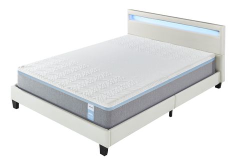 Ensemble Matelas Mousse + Lit Avec Tête De Lit 140x200 Cm Epaisseur 28cm Souple Accueil Latex Nature