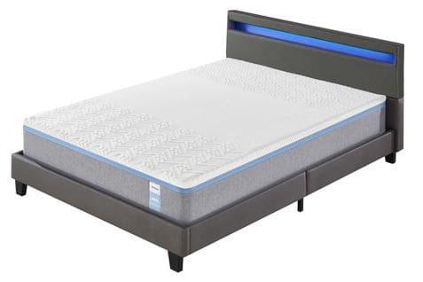 Ensemble Matelas Mousse + Lit Avec Tête De Lit 140x200 Cm Epaisseur 28cm Souple Accueil Latex Nature