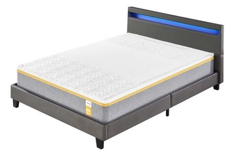 Ensemble Matelas Mousse + Lit Avec Tête De Lit 140x190 Cm Epaisseur 28cm Ferme Accueil Latex Naturel