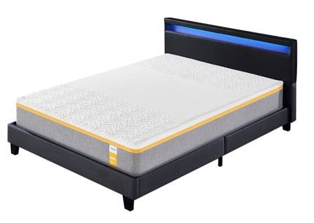 Ensemble Matelas Mousse + Lit Avec Tête De Lit 140x190 Cm Epaisseur 28cm Ferme Accueil Latex Naturel