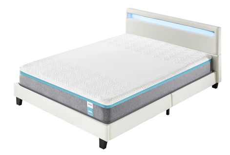 Ensemble Matelas Mousse + Lit Avec Tête De Lit 140x190 Cm Epaisseur 28cm Equilibré Accueil Latex