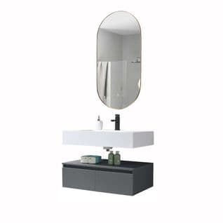 Meuble De Salle De Bain Simple Vasque 80cm En Corian Blanc Avec Miroir LED