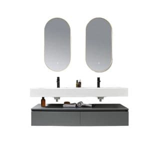 Meuble De Salle De Bain Double Vasque 140cm En Corian Blanc Avec Miroir LED