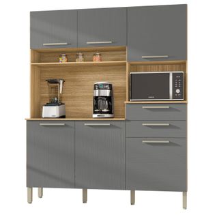 Buffet De Cuisine 6 Portes 2 Tiroirs Chêne Et Gris Largeur 161 Cm