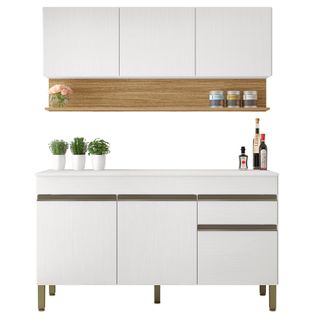 Cuisine Equipée 6 Portes 1 Tiroir Chêne Et Blanc Largeur 150 Cm