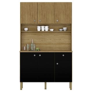 Buffet De Cuisine 6 Portes 1 Tiroir Chêne Et Noir 7 Niches L 111 H 185 P 39.3 Cm