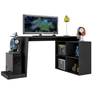 Bureau Gamer D'angle Et Armoirette Support Uc 5 Niches Noir