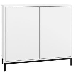 Buffet Blanc 2 Portes 4 Niches Pieds Métal Noirs Square