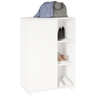 Meuble à Chaussures 1 Porte 6 Niches 9 Paires Blanc L 67.5 H 96.5 P 35 Cm