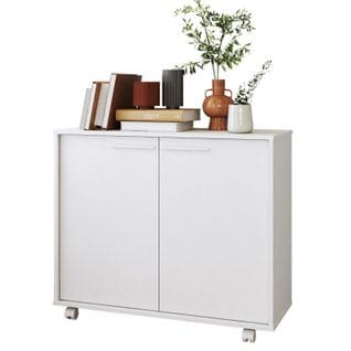 Buffet Armoirette 2 Portes 4 Niches Blanc L 90 Cm Sur Roulettes