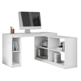 Bureau D'angle Et Rayonnage Blanc 6 Niches