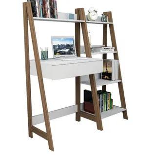 Bureau Echelle Avec Etagère Blanc Et Châtaignier