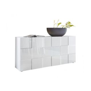 Buffet - Blanc Laqué Brillant - Style Contemporain - 3 Portes - Milano - L181xp42xh84 Cm