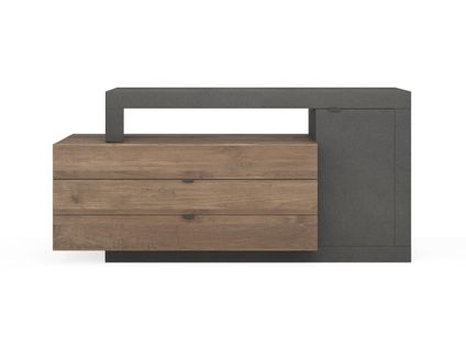 Buffet Avec 1 Porte, 3 Tiroirs Et 1 Niche - Naturel Et Anthracite - Ruselo