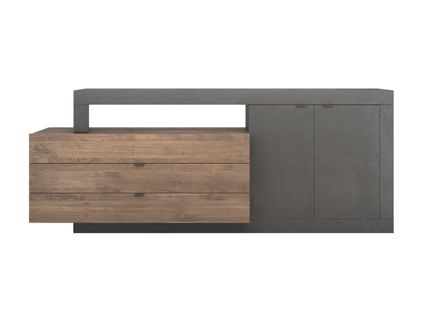 Buffet Avec 2 Portes, 3 Tiroirs Et 1 Niche - Naturel Et Anthracite - Ruselo