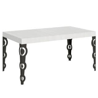 Table Extensible 90x160/264 Cm Karamay Frêne Blanc Cadre Anthracite