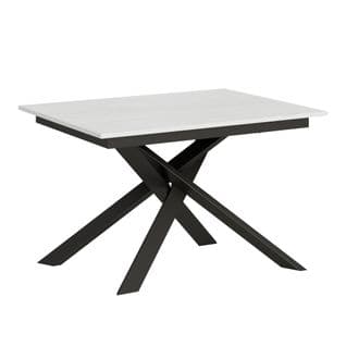 Table Extensible 90x120/180 Cm Ganty Frêne Blanc Bande De Chante En Teinte Cadre Anthracite