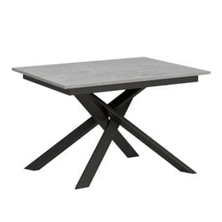 Table Extensible 90x120/180 Cm Ganty Ciment Bande De Chante En Teinte Cadre Anthracite