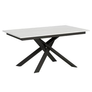 Table Extensible 90x160/220 Cm Ganty Frêne Blanc Bande De Chante En Teinte Cadre Anthracite