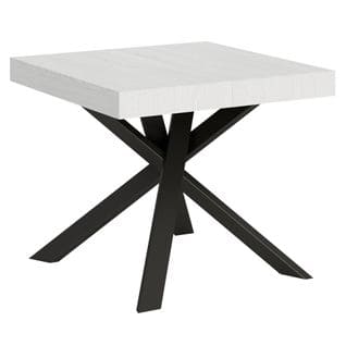 Table Extensible 90x90/194 Cm Clerk Dessus Frêne Blanc Pieds Anthracite
