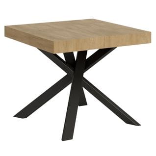 Table Extensible 90x90/194 Cm Clerk Dessus Chêne Nature Pieds Anthracite