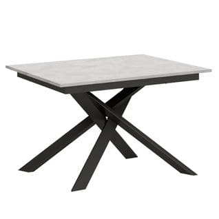 Table Extensible 90x120/180 Cm Ganty Blanc Spatulé Bande De Chante En Teinte Cadre Anthracite