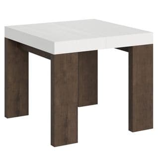 Table Extensible 90x90/246 Cm Roxell Mix Dessus Frêne Blanc Pieds Noyer