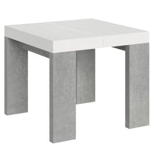 Table Extensible 90x90/246 Cm Roxell Mix Dessus Frêne Blanc Pieds Ciment