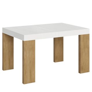 Table Extensible 90x130/390 Cm Roxell Mix Dessus Frêne Blanc Pieds Chêne Nature