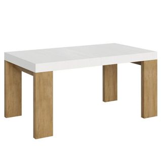 Table Extensible 90x160/420 Cm Roxell Mix Dessus Frêne Blanc Pieds Chêne Nature