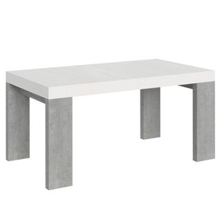 Table Extensible 90x160/420 Cm Roxell Mix Dessus Frêne Blanc Pieds Ciment