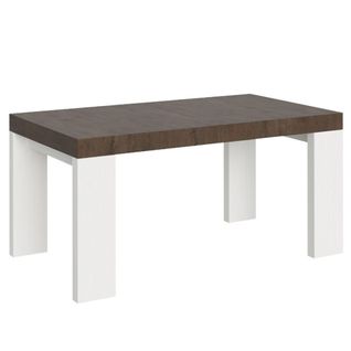Table Extensible 90x160/420 Cm Roxell Mix Dessus Noyer Pieds Frêne Blanc